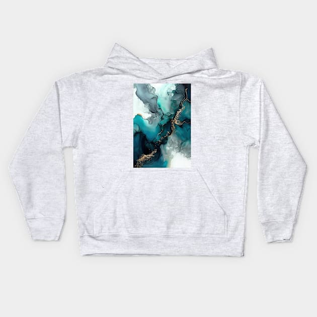 Teal Tides - Abstract Alcohol Ink Art Kids Hoodie by inkvestor